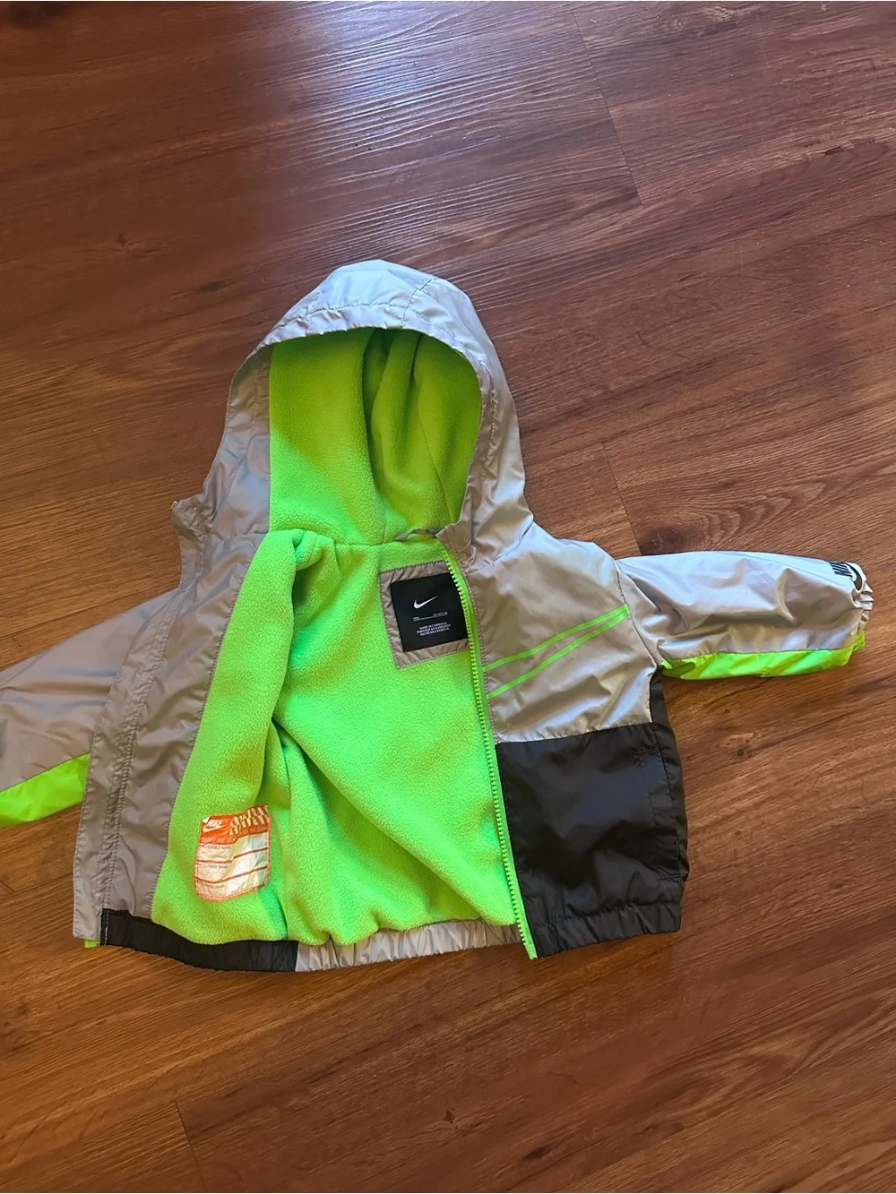 Nike Kids' Hooded Sporty Jacket - grey with Neon Green Lining